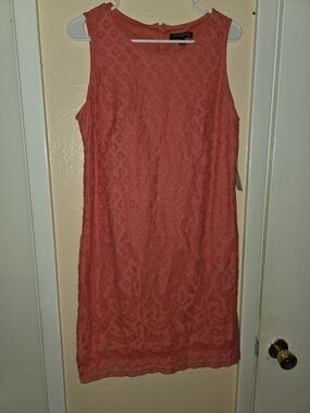 NWT Sharagano Coral Lace Sleeveless Sheath Dress 14P